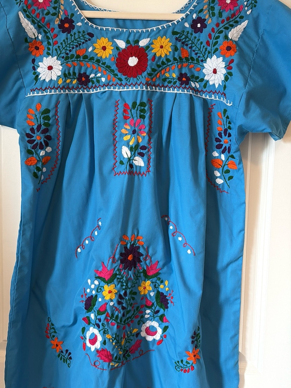 Blue Embroidered Woman's Dress Handmade in Mexico